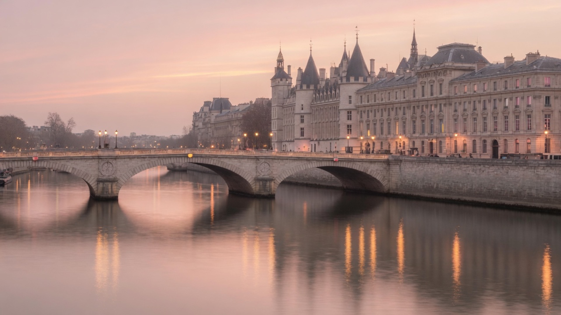 The Seine at dusk in golden light