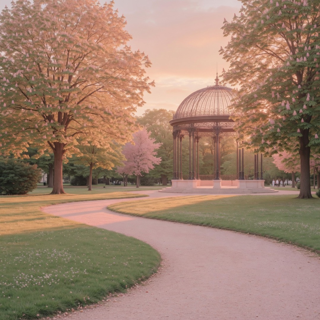 Tree-lined path in Parc Monceau, Paris