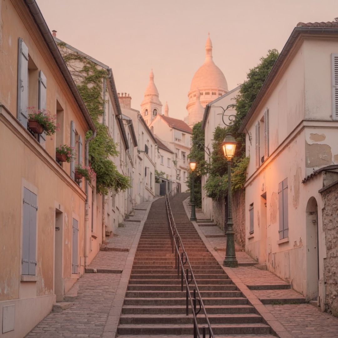 Staircase and rooftops in Montmartre, Paris