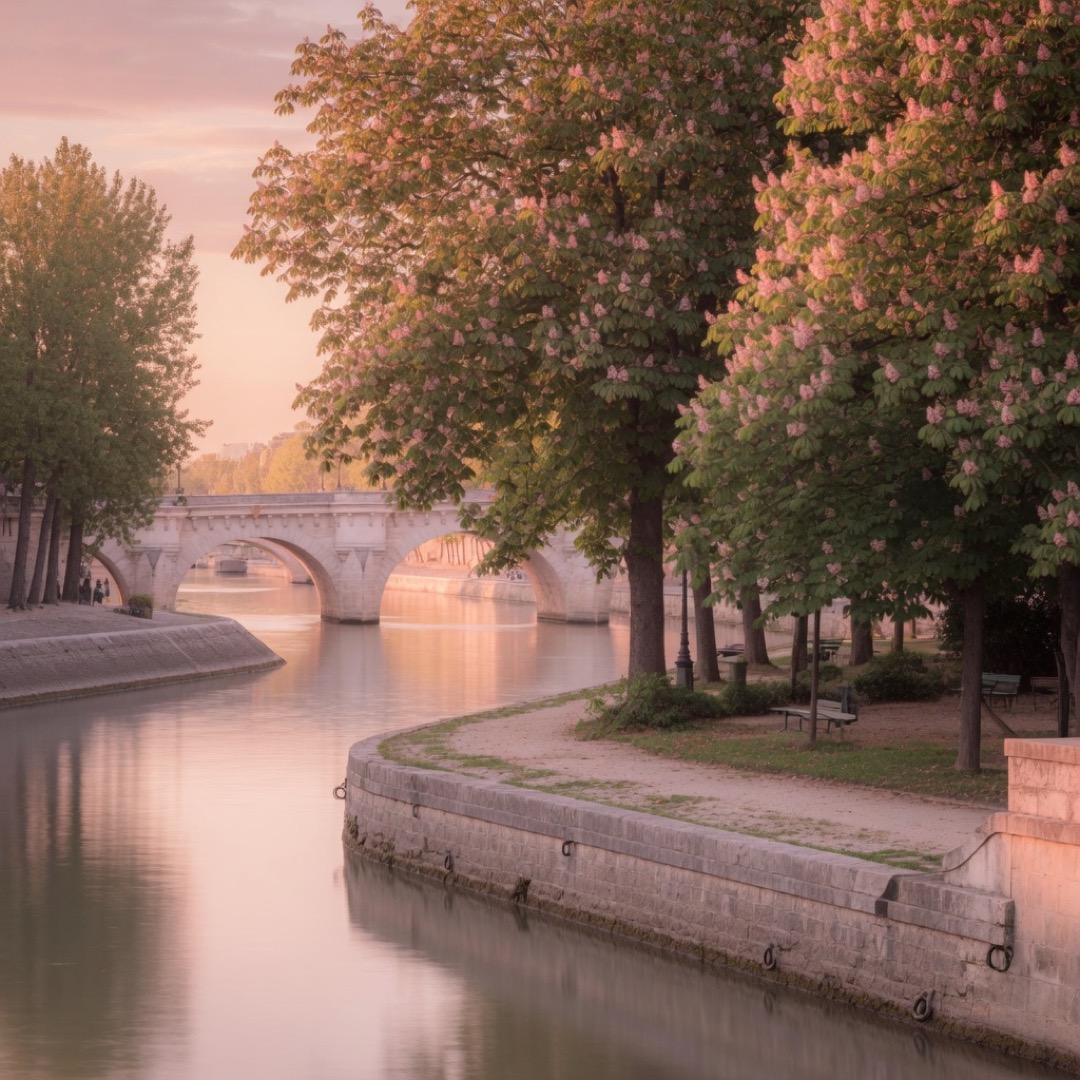 Tree-lined tip of Île de la Cité at Square du Vert-Galant