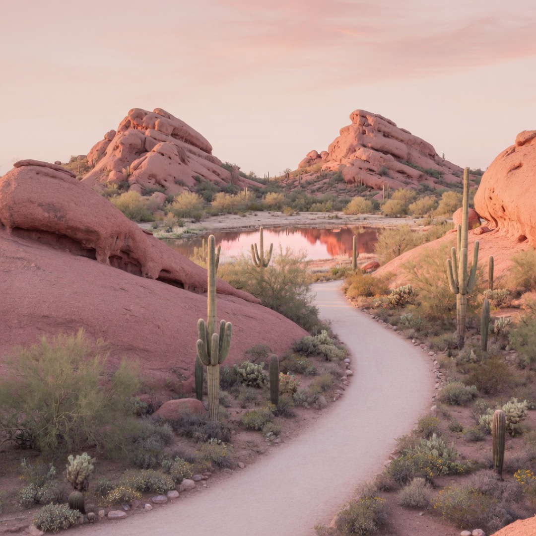 Red rock formations and paths at Papago Park, Phoenix