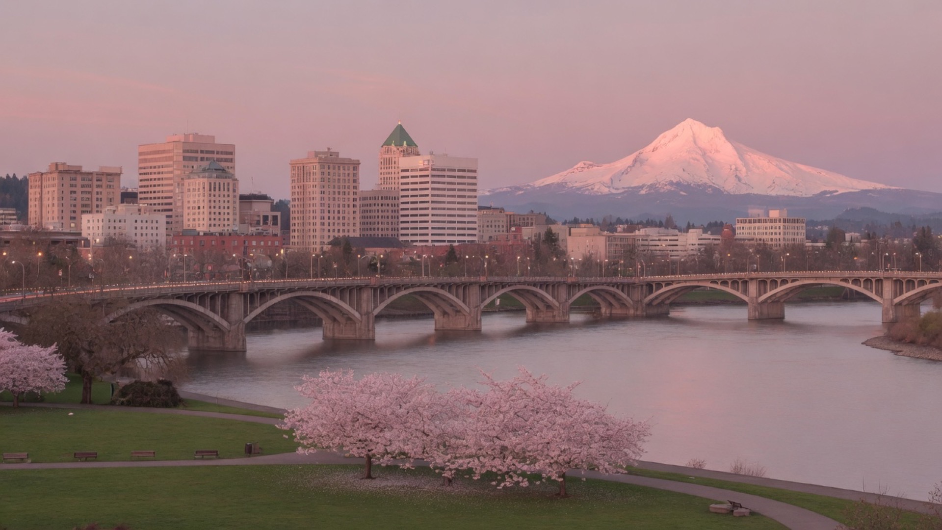 Bridges and soft dusk light over Portland