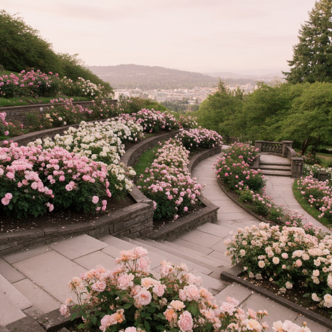 Rose garden terraces in Portland