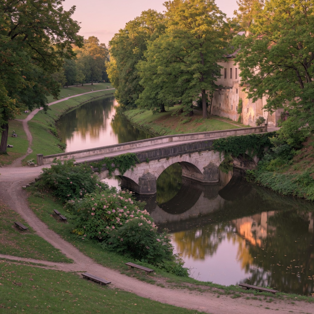 The Čertovka canal and quiet riverside park of Kampa Island