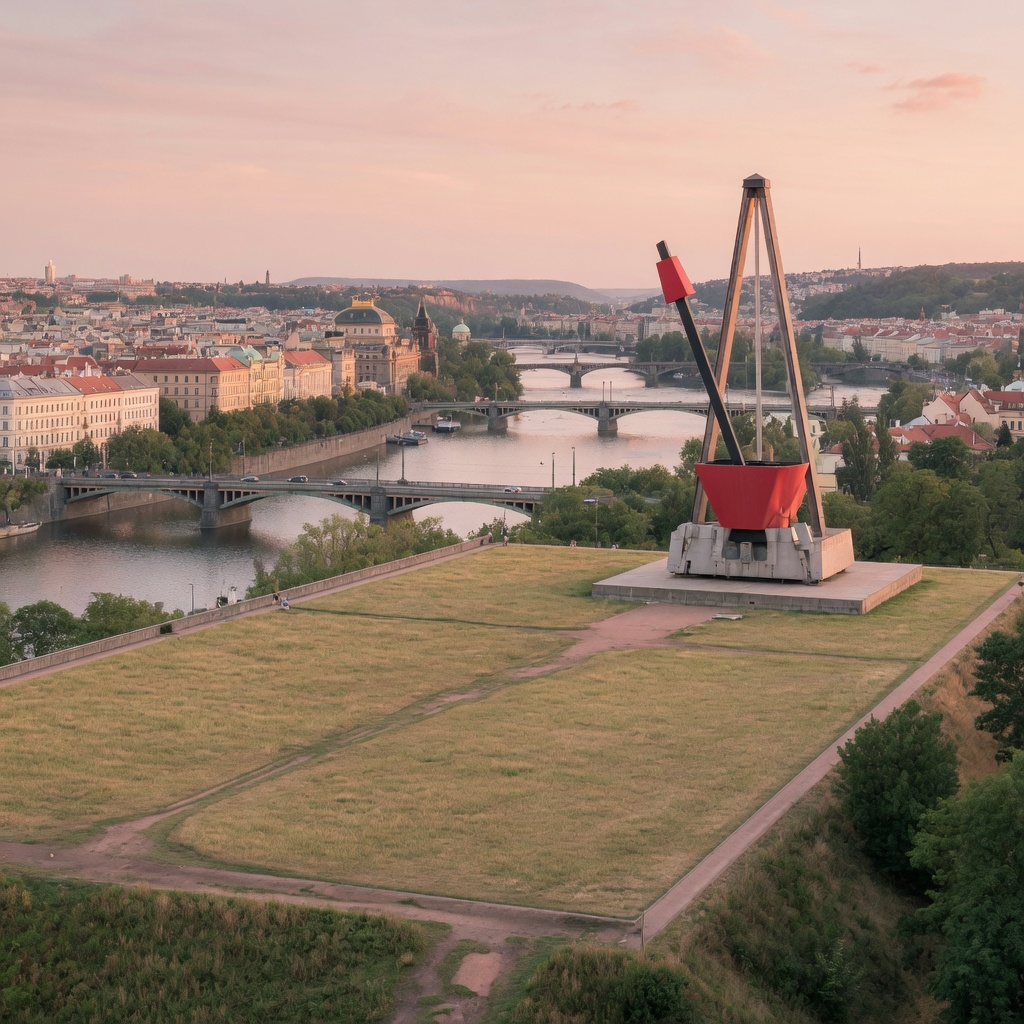 The Metronom platform on Letná with Prague’s bridges below at dusk