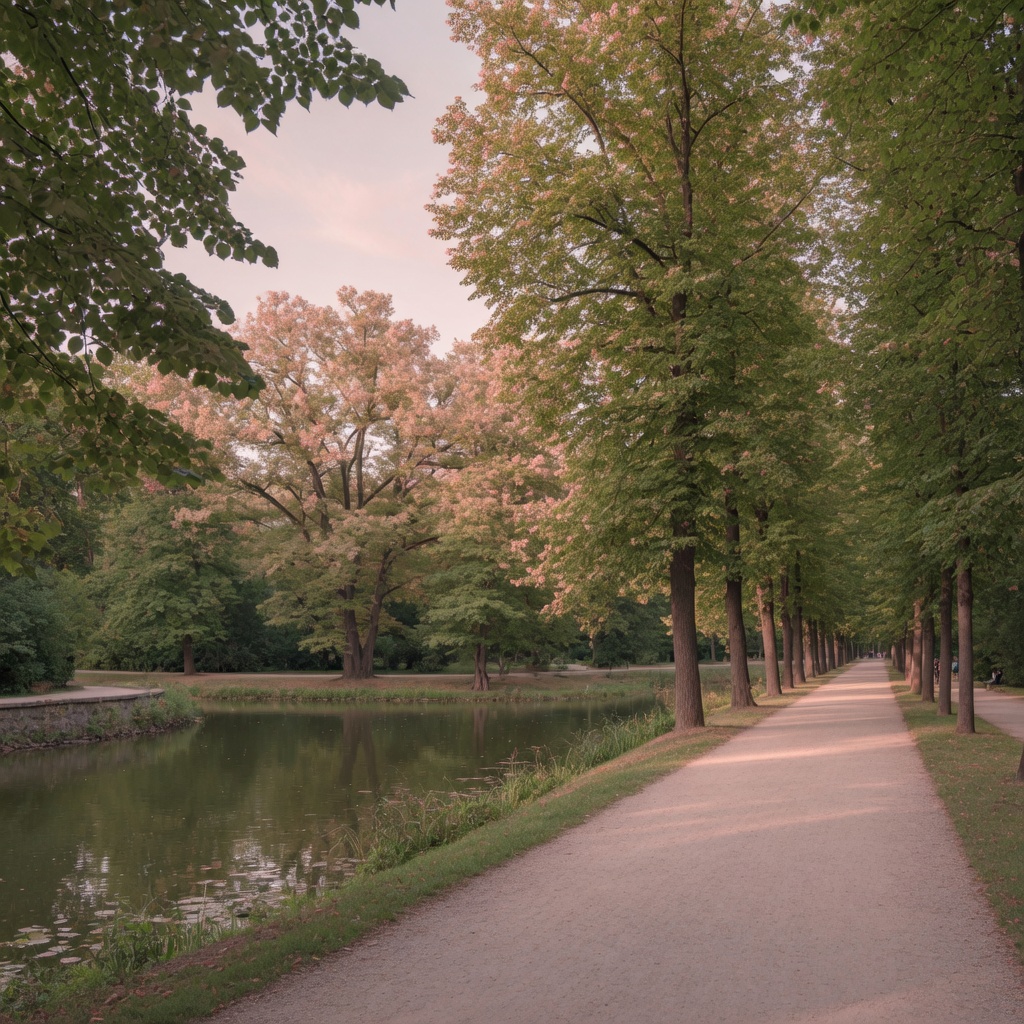 Ponds and wide paths of Stromovka royal park in late afternoon light