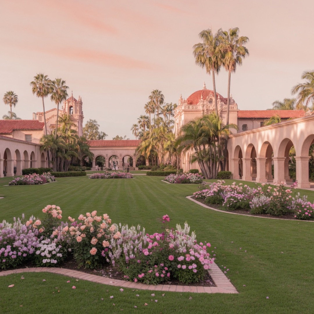 Gardens and paths in Balboa Park, San Diego