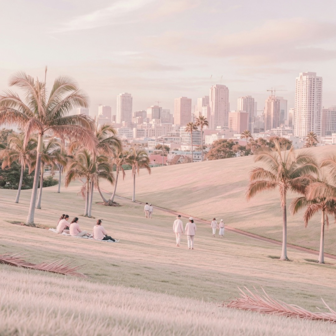 Lawn with city view at Dolores Park, San Francisco