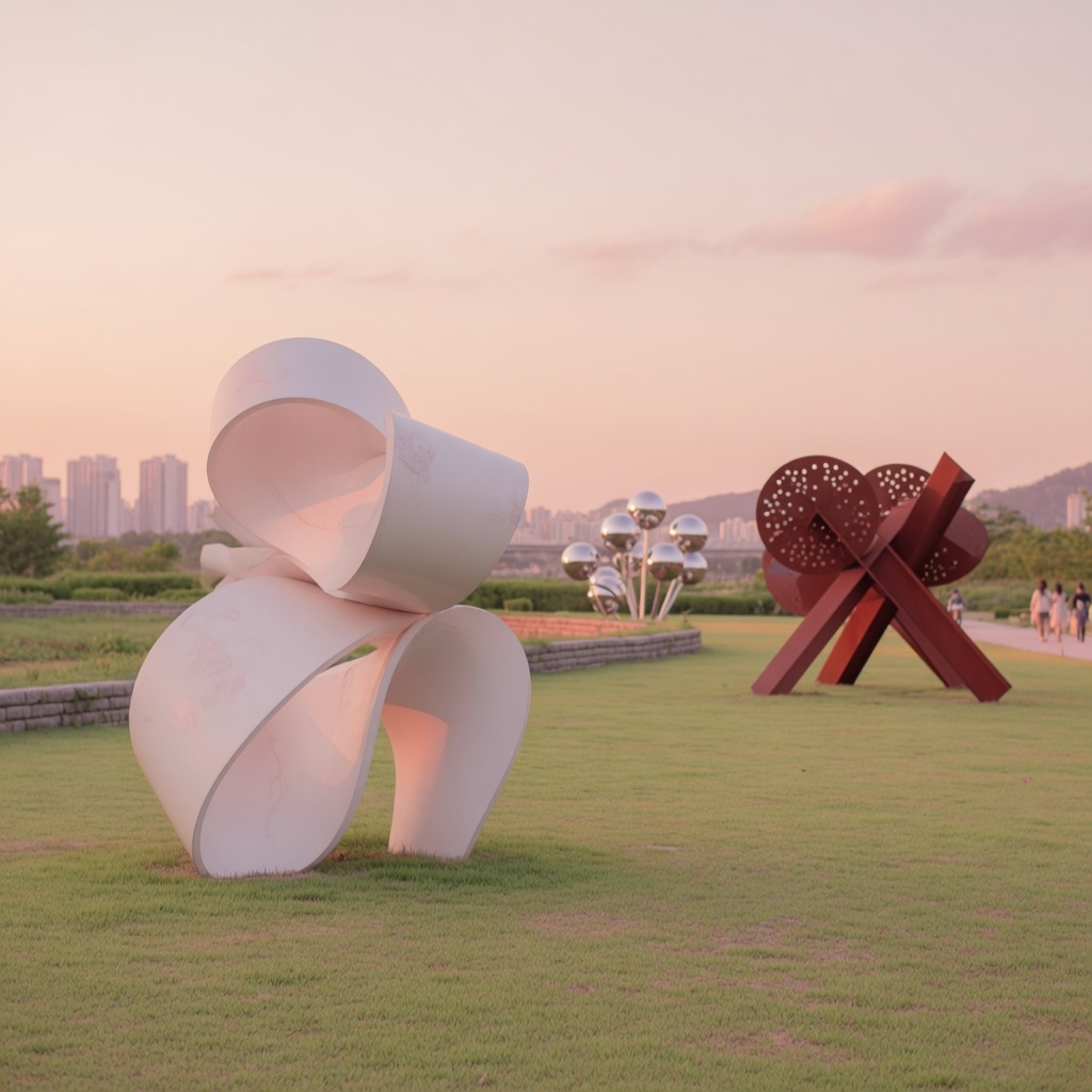 Sculptures and walking paths in Olympic Park Seoul