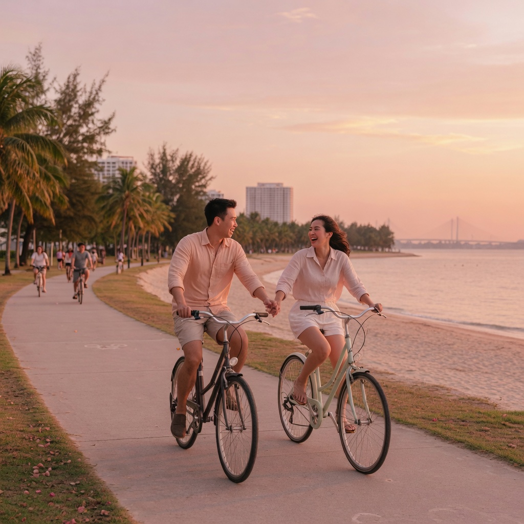 Singapore River Promenade – Night Walk from Merlion — Soft Blush practical date pin