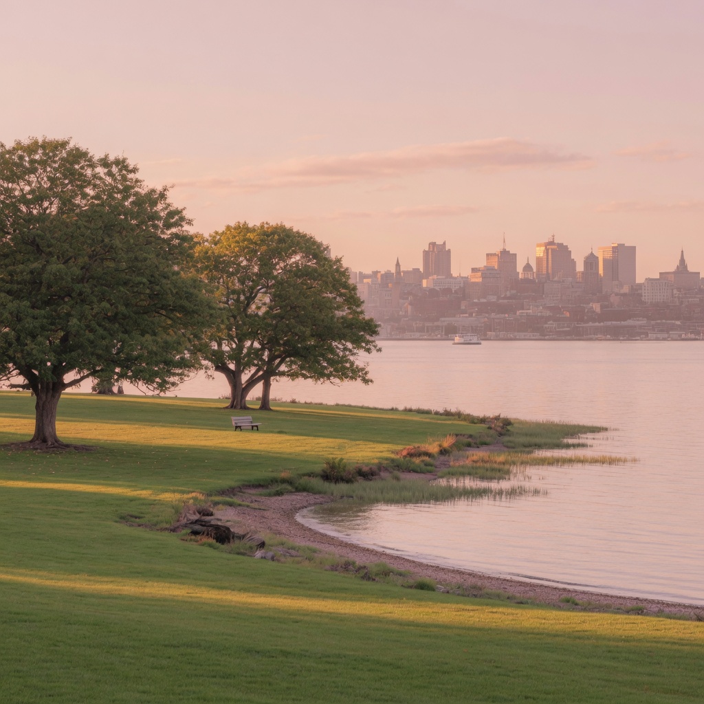 Water edges and green of Royal Djurgården with the city across the water