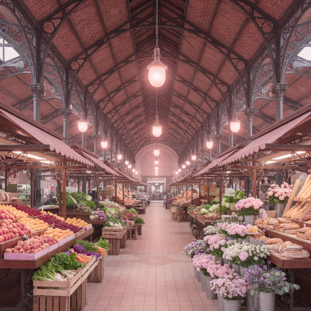 The ornate hall of Östermalms Saluhall with food stalls