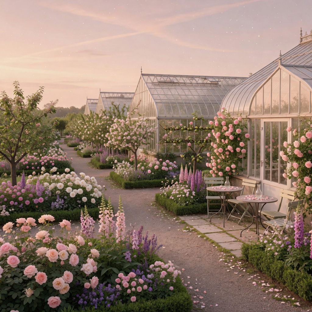 The greenhouse café and flower beds of Rosendals Trädgård