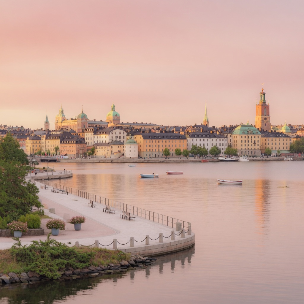 The island walk on Skeppsholmen with the city panorama across the water