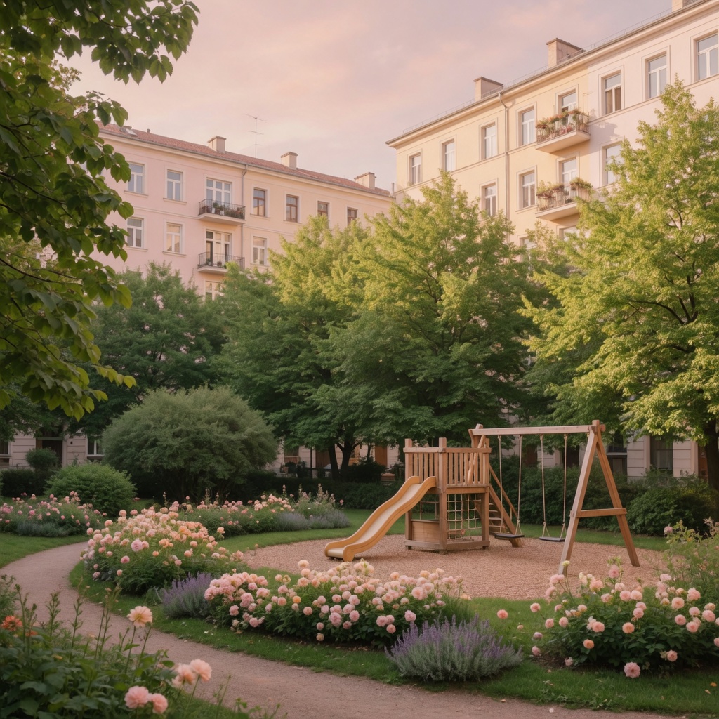 Green lawns of Vasaparken in Vasastan on a summer evening