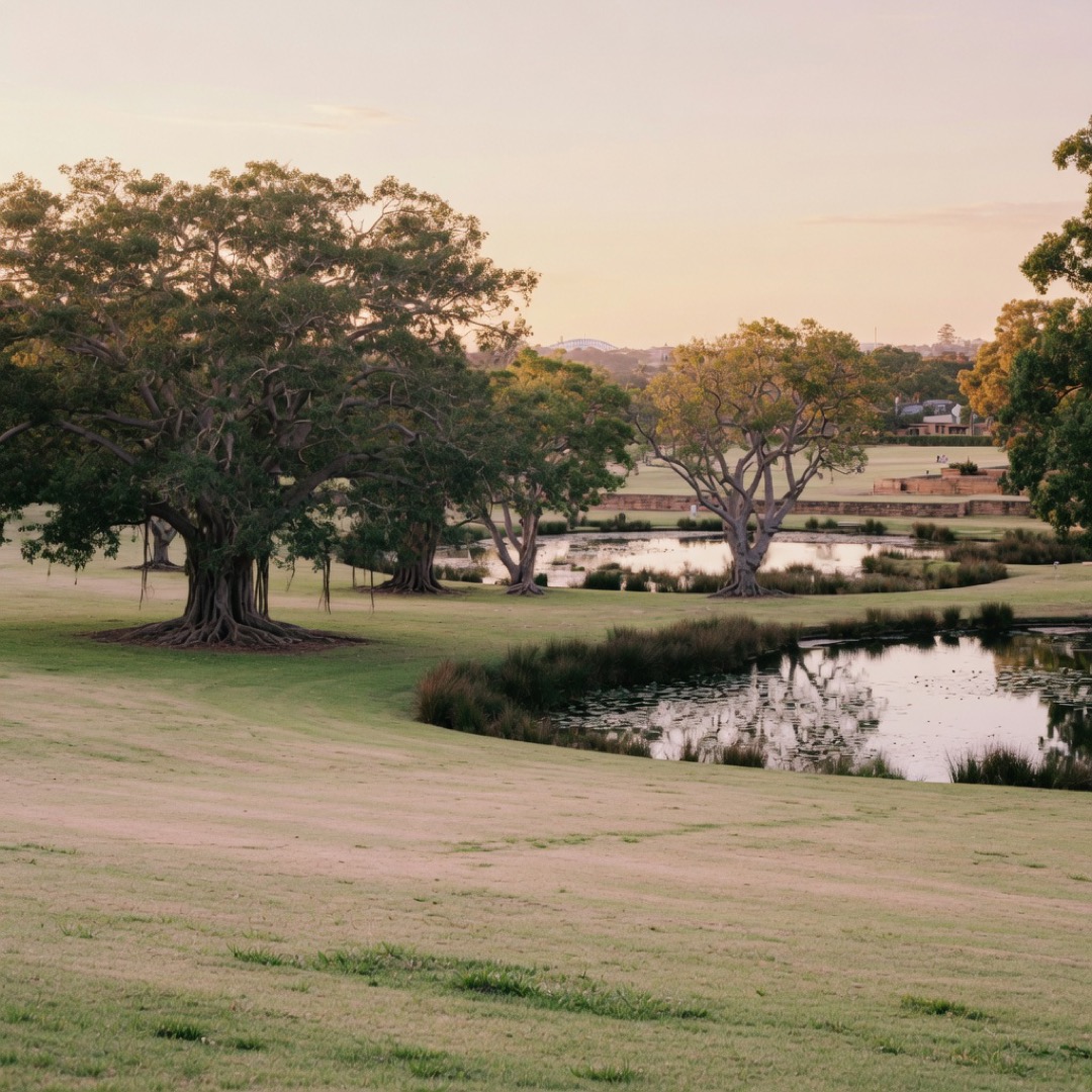 Wide lawns and ponds of Centennial Parklands in the inner east