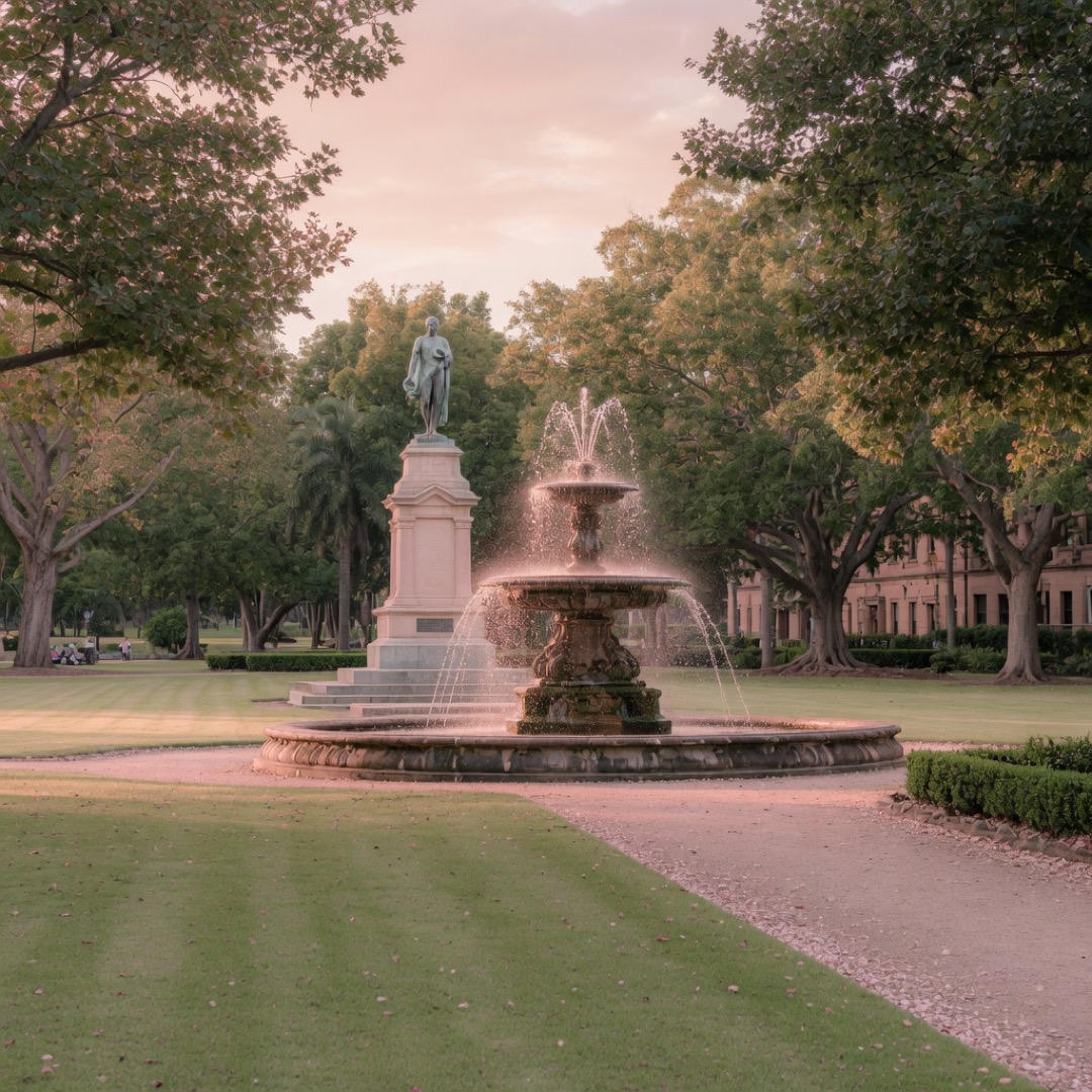 The lawns and fountains of Hyde Park in central Sydney