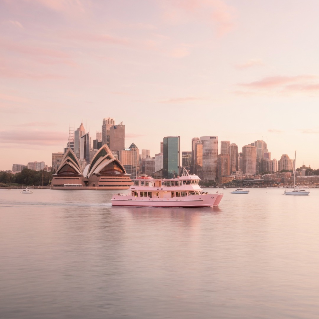 The Manly ferry crossing the harbour with the city behind