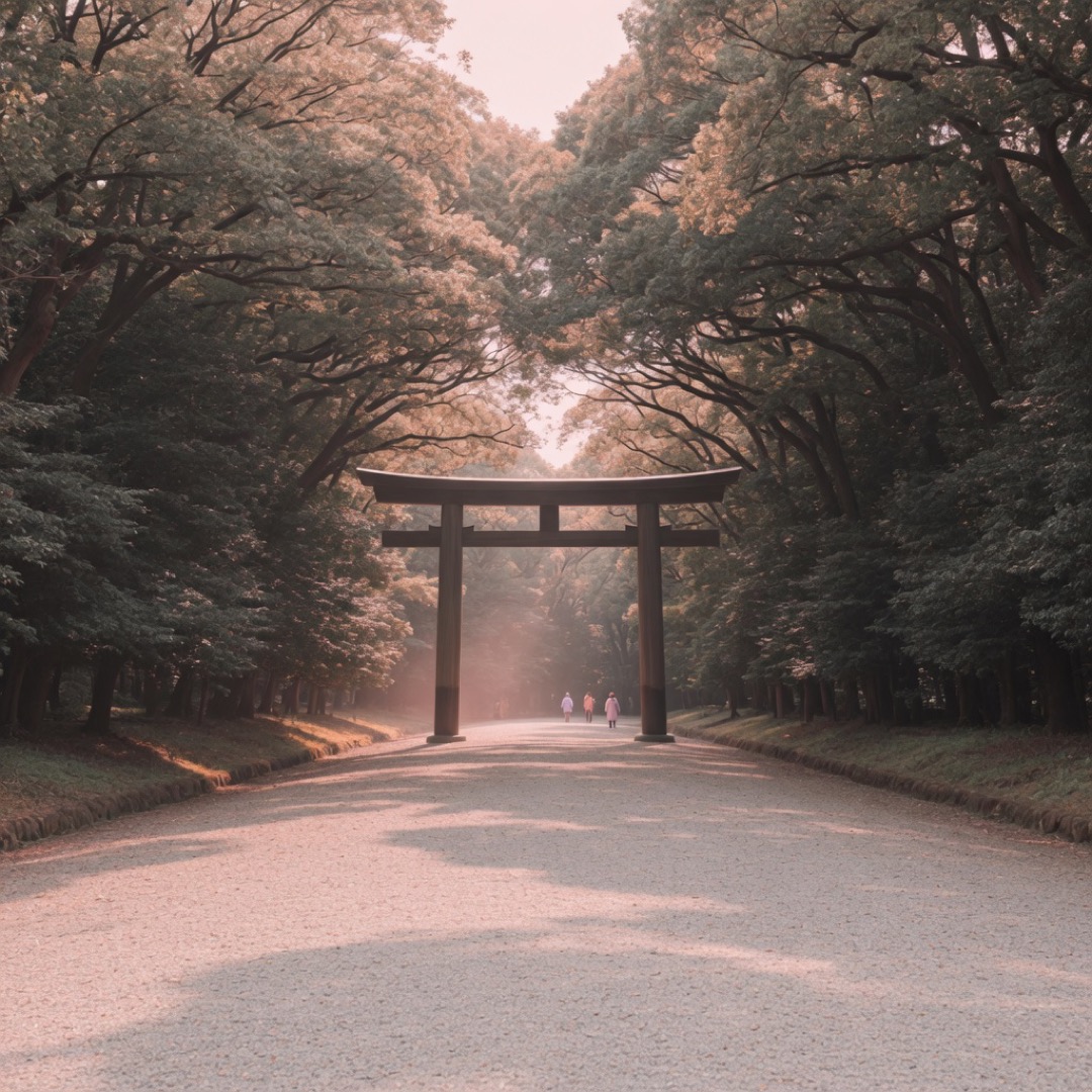 Tree-lined gravel path toward Meiji Jingu, Tokyo