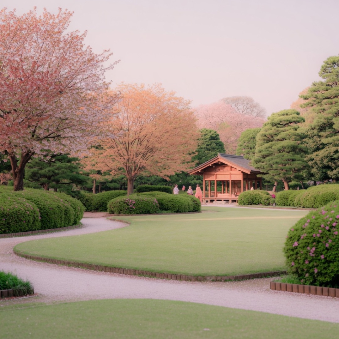 Garden paths and lawns inside Shinjuku Gyoen, Tokyo
