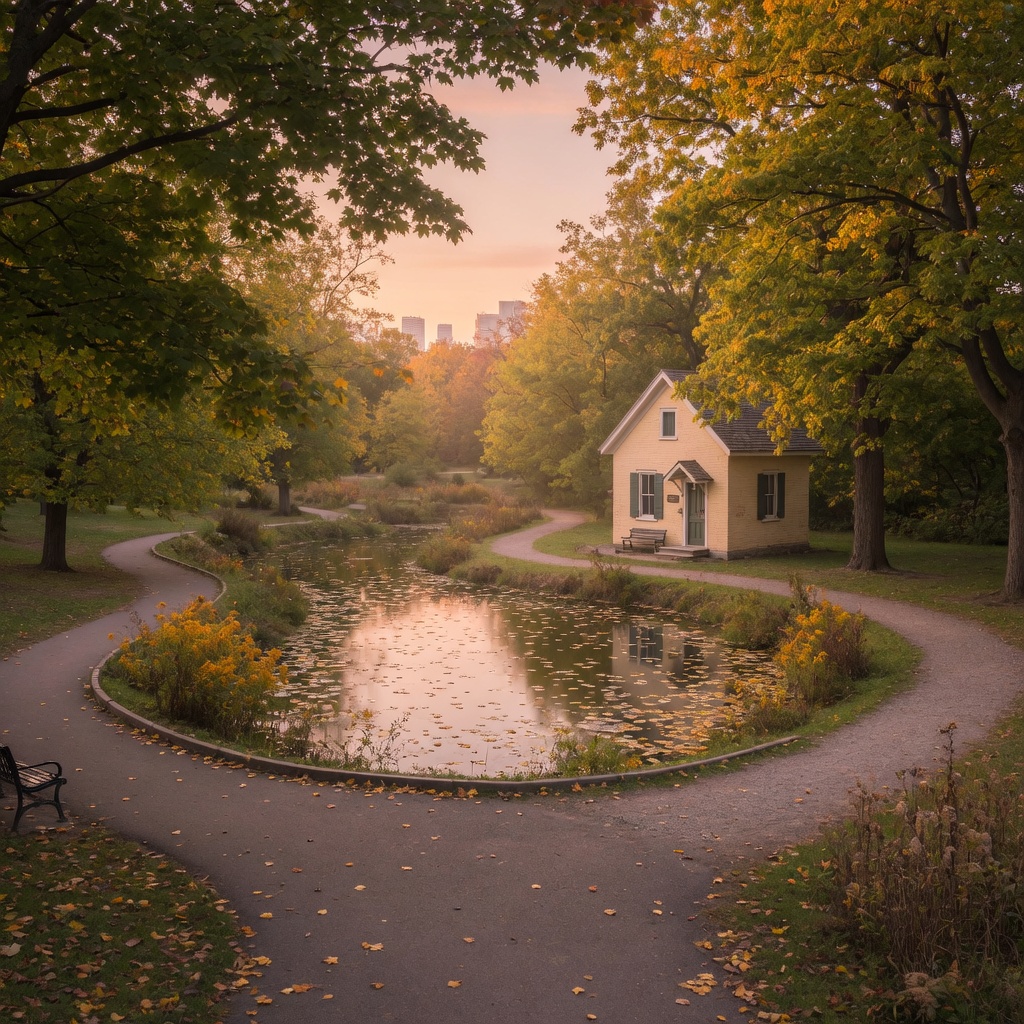 The trails and Grenadier Pond of High Park in late light
