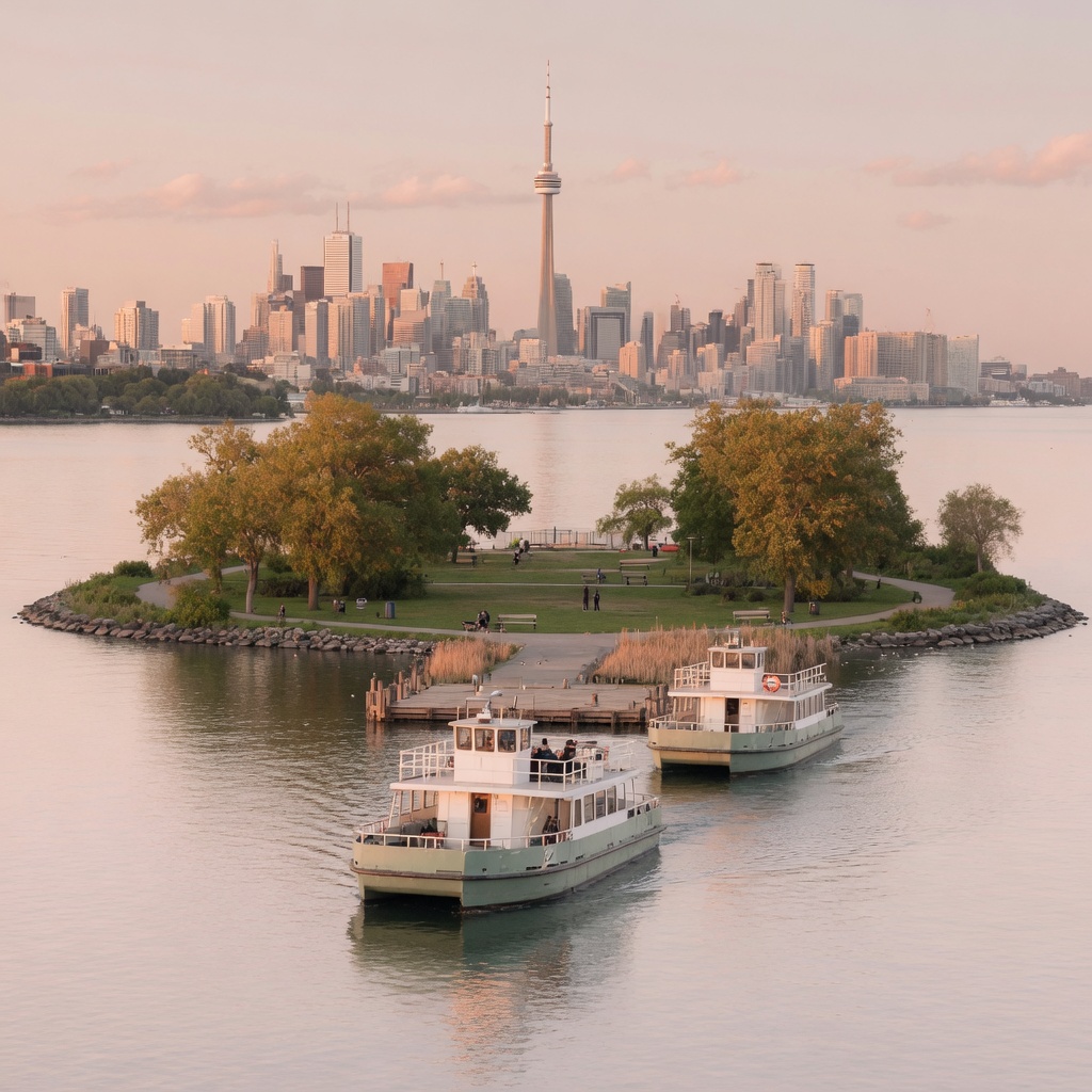 The ferry approach to the Toronto Islands with the skyline behind