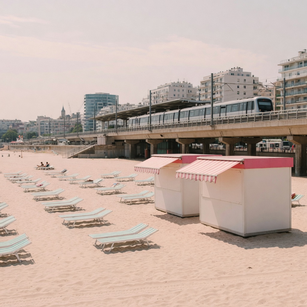 Sand beach and loungers at Copa Beach on the Donauinsel
