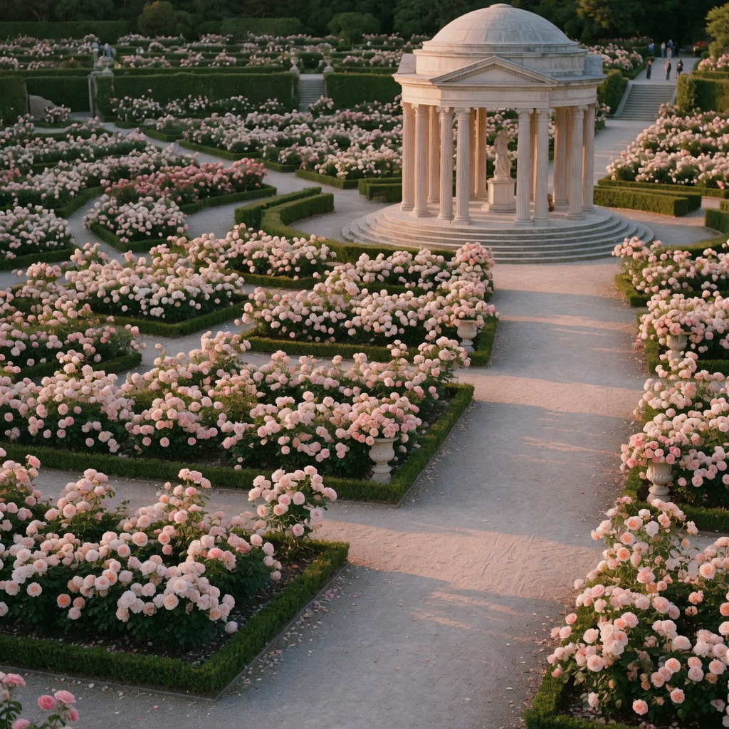 Rose beds and the Theseus Temple in Vienna’s Volksgarten